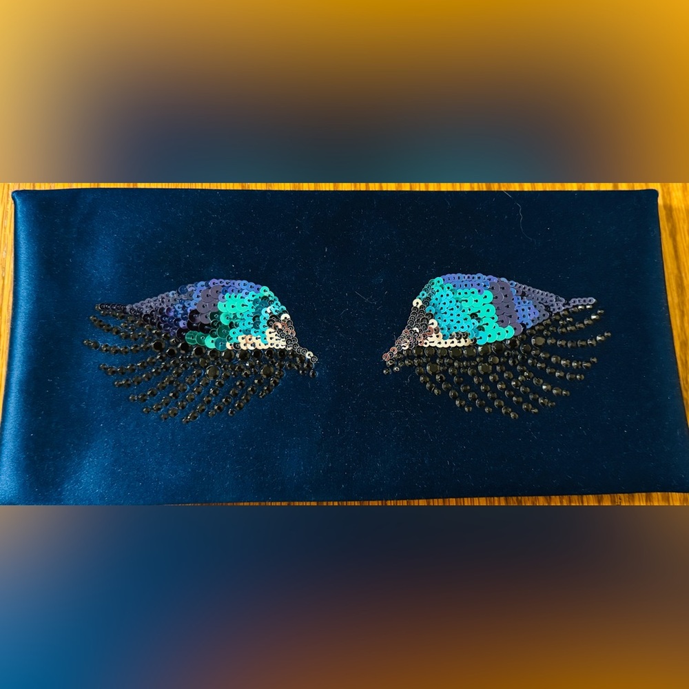 BCBGMaxAzria Clutch Dark Blue with Sequined Eyes
